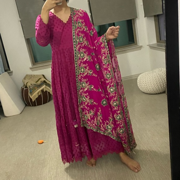 Ansab Jahangir Scented Dream Hot Pink Angarkha 3 Piece Pakistani Shalwar Kameez - Picture 7 of 7